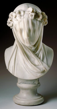 Photo of the white marble sculpture Veiled Lady, by Raffaelo Monti