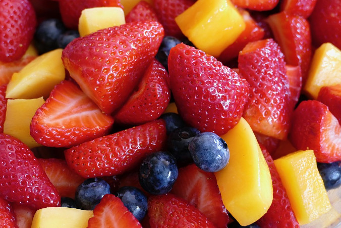 Fruit salad with strawberries and blueberries