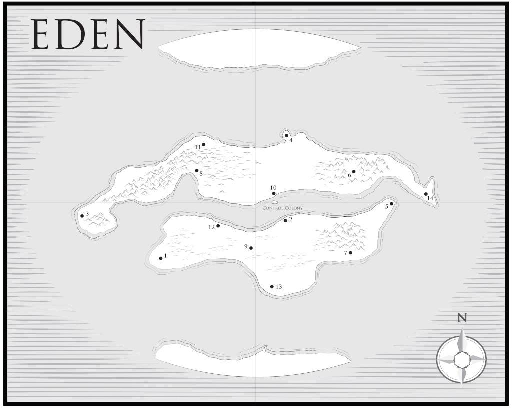 Map of the planet Eden as described in Fall to Eden, by Katherine Padilla, published by Novaun Novels