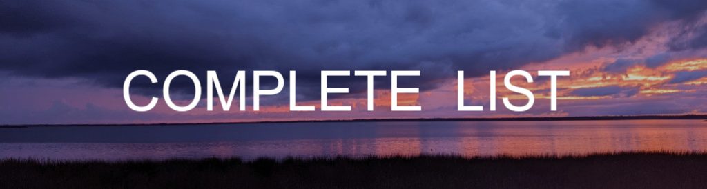 "Complete List" over a photo picturing a purple sunset over water