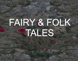"Fairy & Folk Tales" over a photo picturing a fractal rose garden