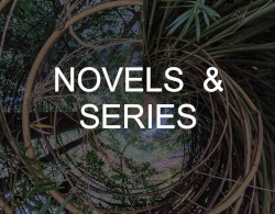 "Novels & Series" over a photo picturing a spinning forest