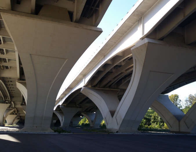 Photo picturing the underside of the Woodrow Wilson Bridge in Alexandria, VA